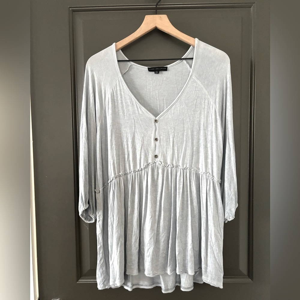 Jane + Delancey Blue Flowing 3/4 Sleeve Babydoll Lightweight Tunic Top Size M